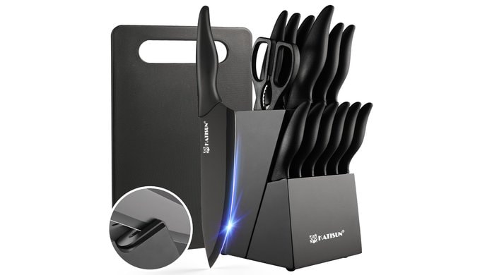 17-Piece Black Kitchen Knife Set with Block