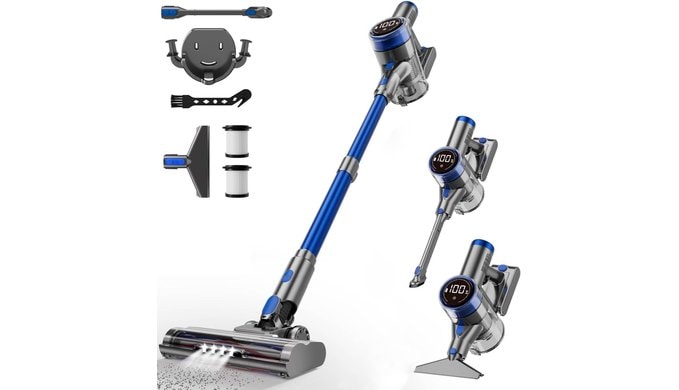 Cordless Vacuum Cleaner, 480W/45Kpa Vacuum Cleaners for Home, Self-Standing Stick Vacuum with LED Display, Anti-Tangle & Wall Mount Charging, 8 in 1 Lightweight Vacuum for Hard Floors Carpet Pet Hair