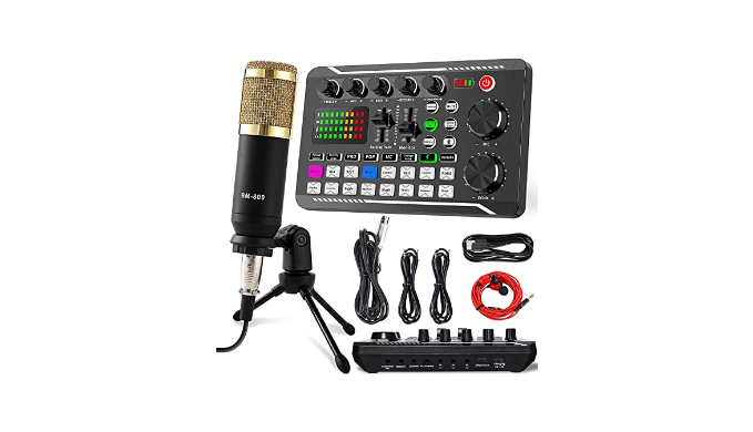 SINWE Podcast Microphone Bundle, BM-800 Condenser Mic with Live Sound Card  Kit, Podcast Equipment Bundle with Voice Changer and Mixer Functions for PC