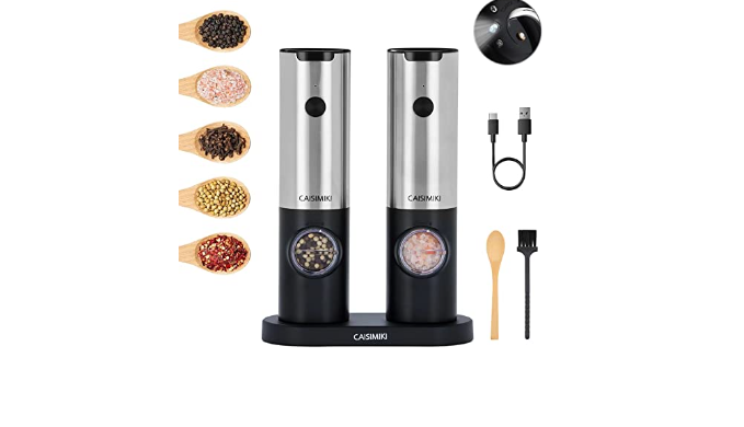 Electric Salt and Pepper Grinder Set - USB Rechargeable, LED Lights, Black  Automatic Pepper and Salt Mill Grinder Set Refillable, Adjustable  Coarseness, One Hand Operation (Black 2 Pack) 