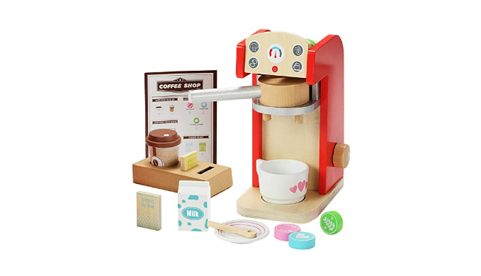Giant Bean Wooden Coffee Maker Set Toy for Kids, 15 pcs Play Kitchen
