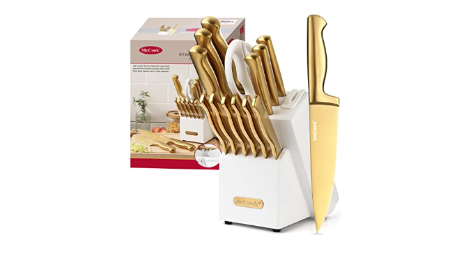 McCook® MC21G Knife Sets,15 Pieces Luxury Golden Titanium Kitchen