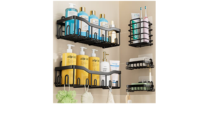 FAFOOU Shower Caddy Shower Organizer 5 Pack Adhesive Shower Shelves Basket  for Bathroom Storage Home Decor, Shower Shelf for Inside Shower Rack, Wall  Mounted RV Shower Accessories Shampoo Holder Black - Coupon