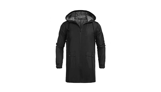 COOFANDY Men’s Long Raincoat With Hood Packable Rain Jacket Outdoor ...