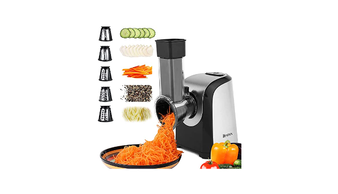 Homdox Electric Cheese Grater, Professional Electric Slicer Shredder, 150W  Electric Gratersr/Chopper/Shooter with One-Touch Control, 5 Free  Attachments for fruits, vegetables, cheeses - Coupon Codes, Promo Codes,  Daily Deals, Save Money Today