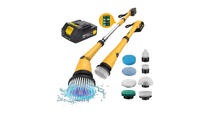 qimedo 1200 RPM Battery Electric Spin Scrubber, Highly Powerful Cordless  Cleaning Brush with Smart Display, Electric Tile Floor Scrubber with 8  Brushes, Battery Powered Shower Scrubber - Coupon Codes, Promo Codes, Daily