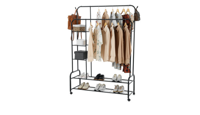 Heavy Duty Clothing Garment Rack Rolling Clothes Organizer Double