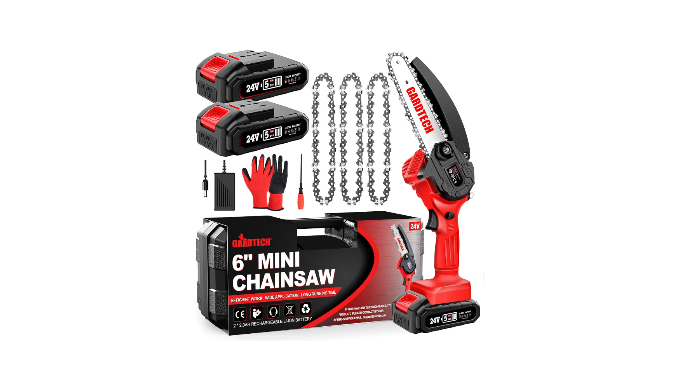 Mini Chainsaw 6-Inch Electric Cordless Chainsaw with 2 Chains