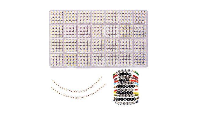 AIXPROBEAD 1400PCS Letter Beads Kit - 28 Styles of AZ Acrylic 4x7mm Round  Alphabet Beads for Jewelry Making DIY Bracelets and Necklaces.(Colorful