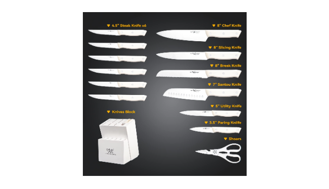HUNTER.DUAL Knife Set, 15 Piece Kitchen Knife Set with Block Self  Sharpening, Dishwasher Safe, Anti-slip Handle, White - Coupon Codes, Promo  Codes, Daily Deals, Save Money Today