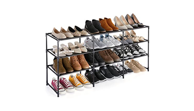 HOUSE AGAIN 4 Tier Long Shoe Rack for Closet, Shoe Shelf 24-Pairs Wide  Non-woven Cloth Max Weight 100LBS, Storage Organize for Floor, Bedroom,  Entryways, Garages, Dorm, Apartments, Black - Coupon Codes, Promo