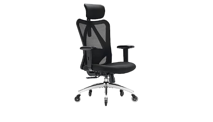 Adjustable Mesh Office Chair with Heating Support Headrest - Black