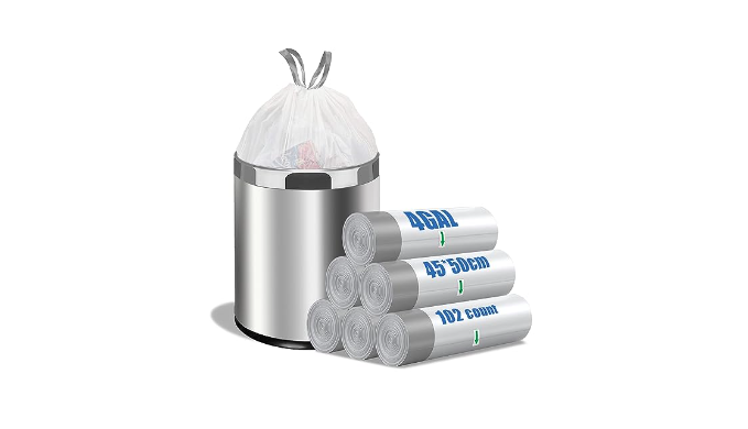 Drawstring Trash Bags, KMRIPYU White 4 Gallon Small Trash Bags Easy to  Separate Garbage Bags for Bathroom, Kitchen, Bedroom, Office, Car, Fit 4-gallon  Trash Cans 102 Counts (White 4Gal) - Coupon Codes