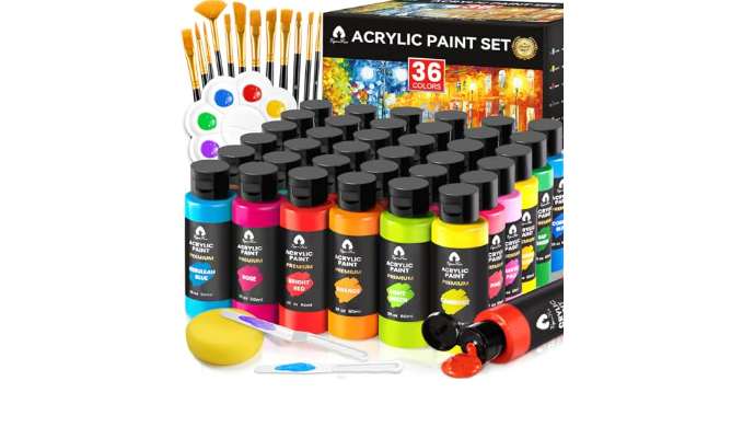 52 PCS Acrylic Paint Set with 12 Brushes, 2 Knives and Palette, 36 Colors  (2oz/60ml) Art Craft Paints Gifts for Adults Kids Artists Beginners, Art  Painting Kit for Canvas Fabric Rock Glass