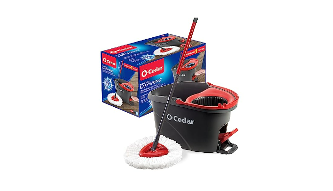 O-Cedar Microfiber EasyWring Microfiber Spin Mop with Bucket (Red Gray)