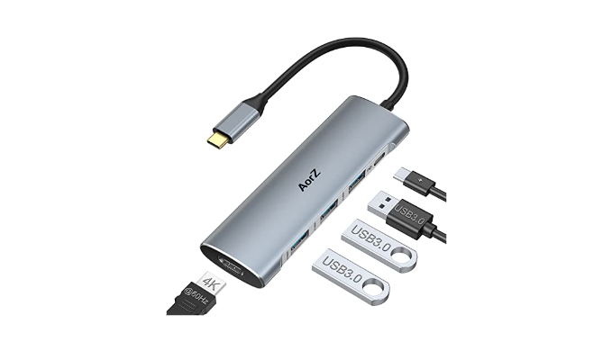 AorZ 5-in-1 USB C Hub With 4K HDMI, USB 3.0 Ports & PD Charging - Compatible With Steam Deck, MacBook & Type C Devices