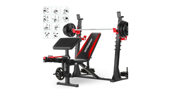 OPPSDECOR Weight Bench Set with Barbell/Squat Rack, 900LBS Heavy Duty ...