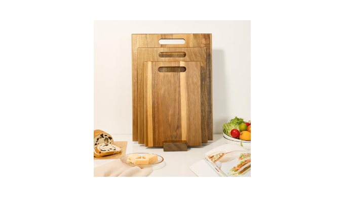 YSTKC Acacia Wood Cutting Boards Set Of 3 PCS For Kitchen, Large Wooden Cutting Board Set Handle Thick Chopping Board Butcher Block Wooden Trays Meat Fruit V