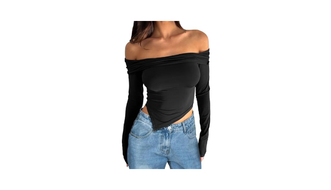 PEIARA Off Shoulder Tops Women: Long Sleeve Crop Top Shirts Woman Going