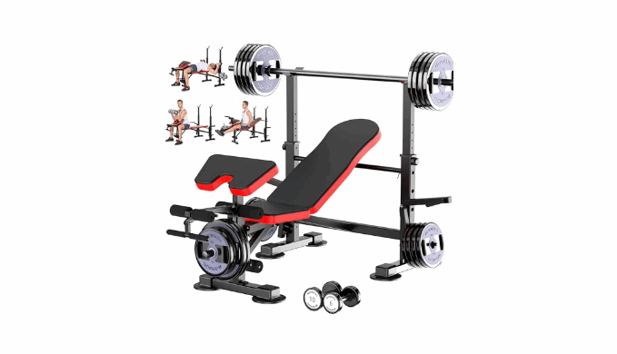 660lbs Olympic Weight Bench Set with Squat Rack Adjustable Bench Press ...